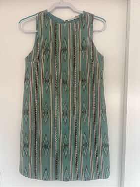 Alice + Olivia Teal Sleeveless Striped Geo Shift Dress